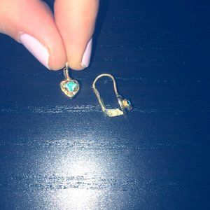 Gold Leverback Drop Earrings with Lt. Sapphire